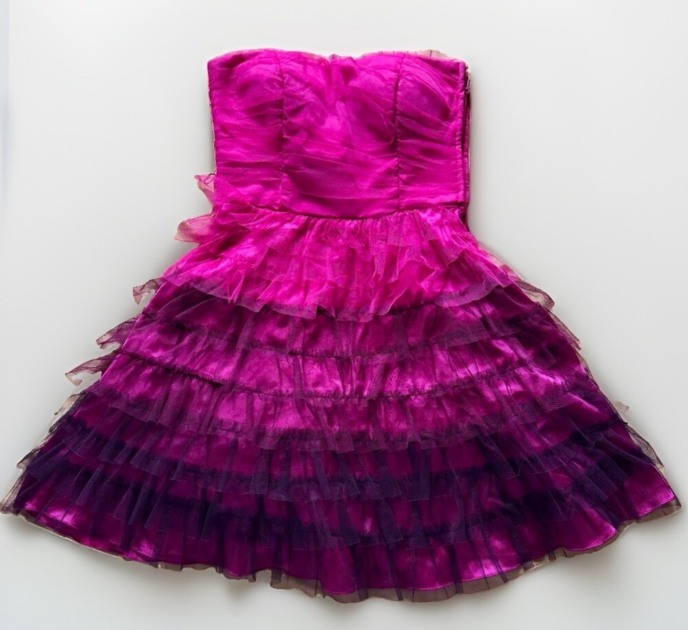 Teeze Me Pink Purple Ombré Tulle Ruffle Homecoming Dress Size 3 Y2K Scene Emo